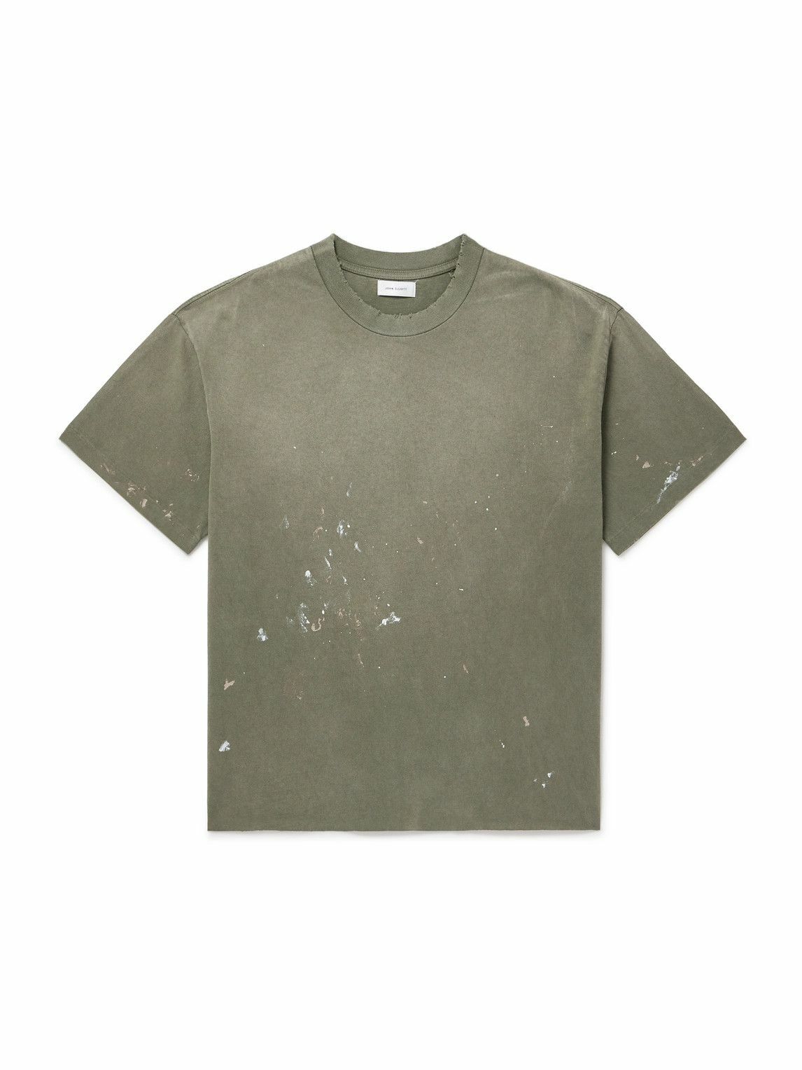 john elliott tobacco shirt John Elliott - Odeon Paint-Splattered Distressed Cotton-Jersey T-Shirt