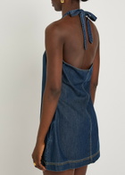 Good American Halterneck Denim Mini Dress Navy