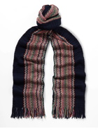 MISSONI - Fringed Striped Crochet-Knit Cotton Scarf - Blue