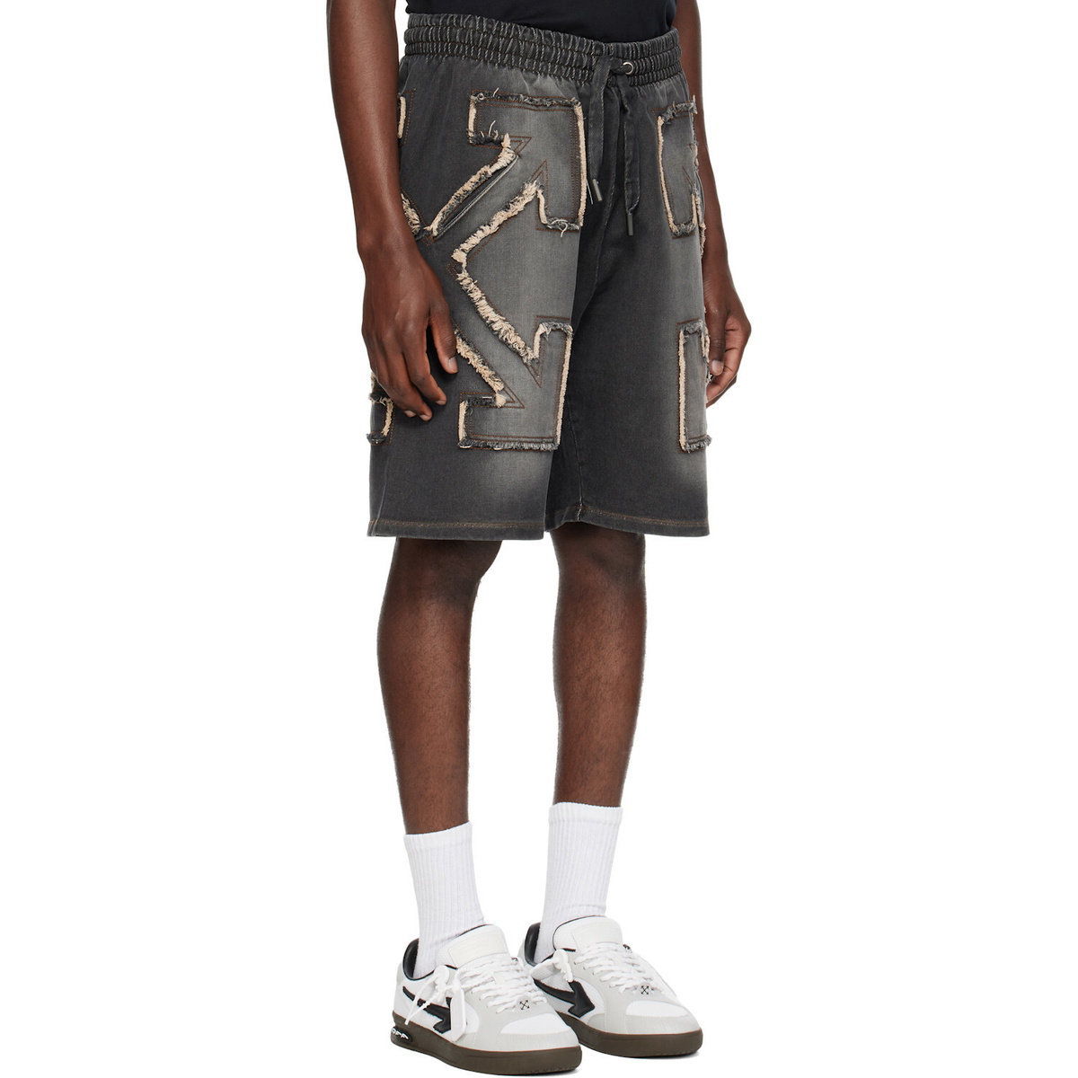 Off-White Black Distressed Arrow Skate Sweat Shorts