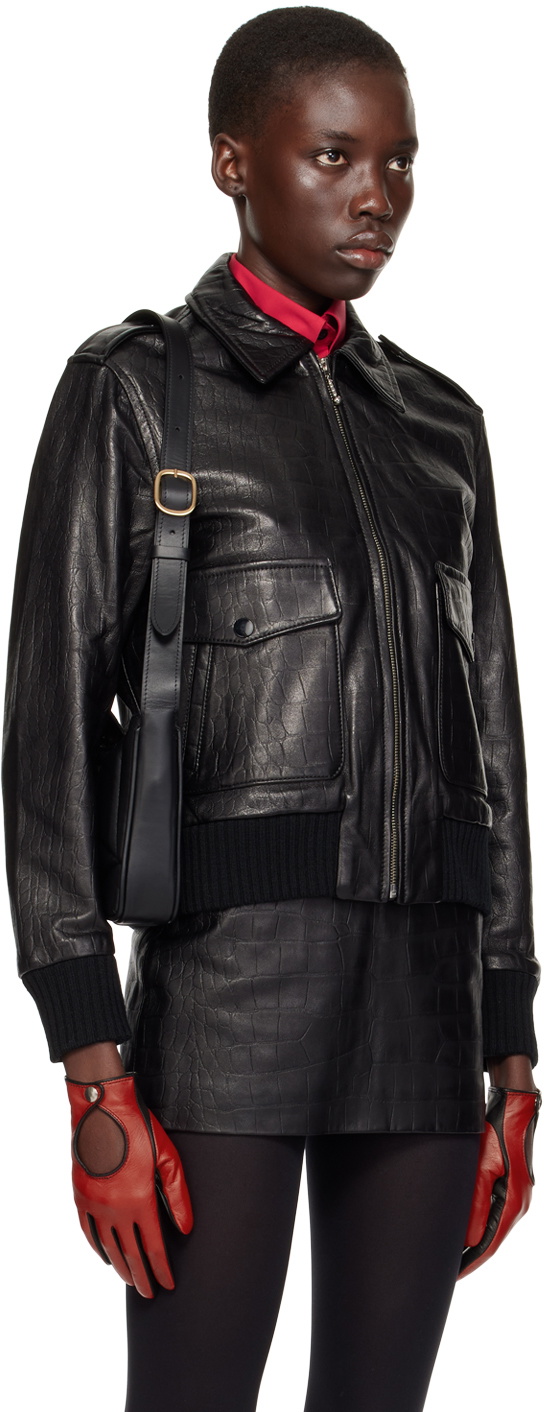 Ernest W. Baker Black Croc-Embossed Leather Jacket