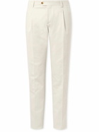 Lardini - Straight-Leg Pleated Cotton-Blend Twill Trousers - Neutrals