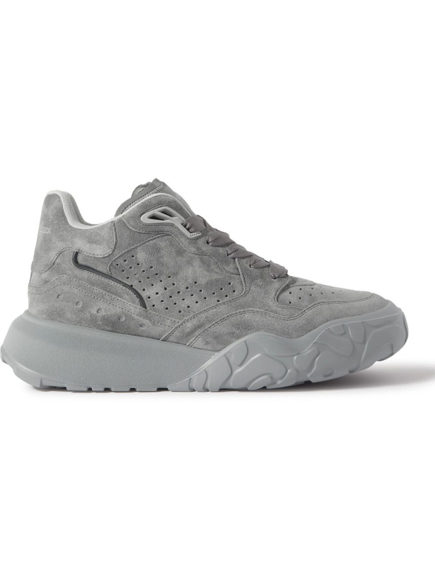 Photo: Alexander McQueen - Court Exaggerated-Sole Perforated Suede Sneakers - Gray