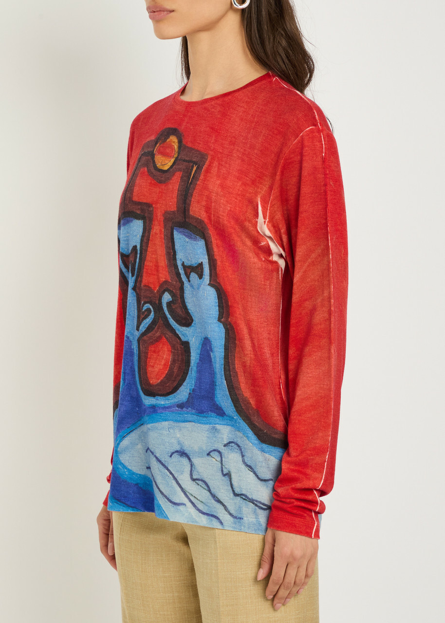 Gabriela Hearst Isaro Printed Cashmere T-shirt Red