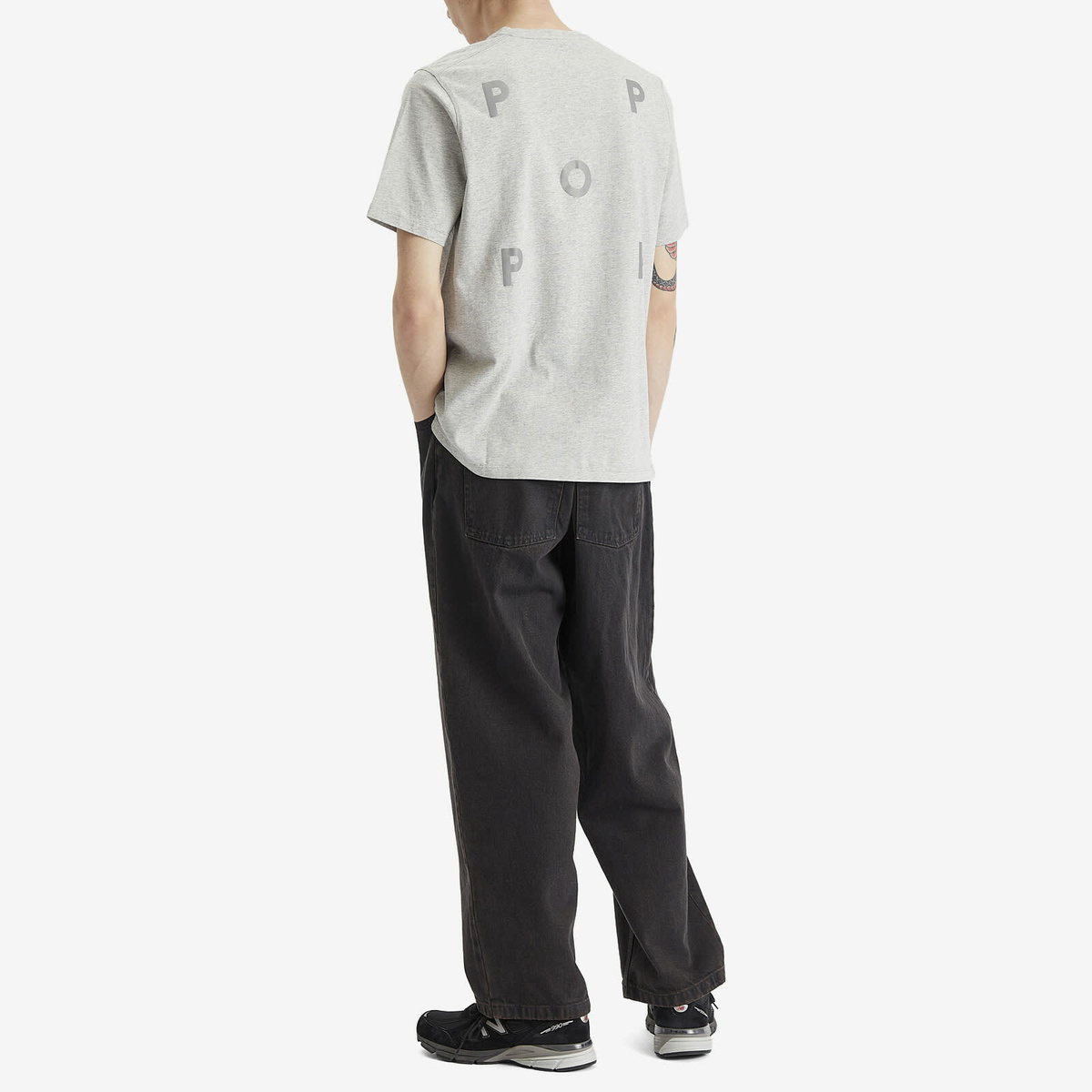 Pop Trading Company Men's Reflective Logo T-Shirt in Grey Heather