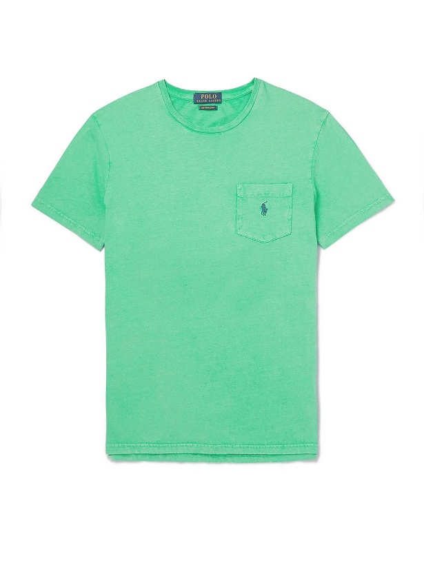 Photo: Polo Ralph Lauren - Slim-Fit Logo-Embroidered Cotton and Linen-Blend T-Shirt - Green