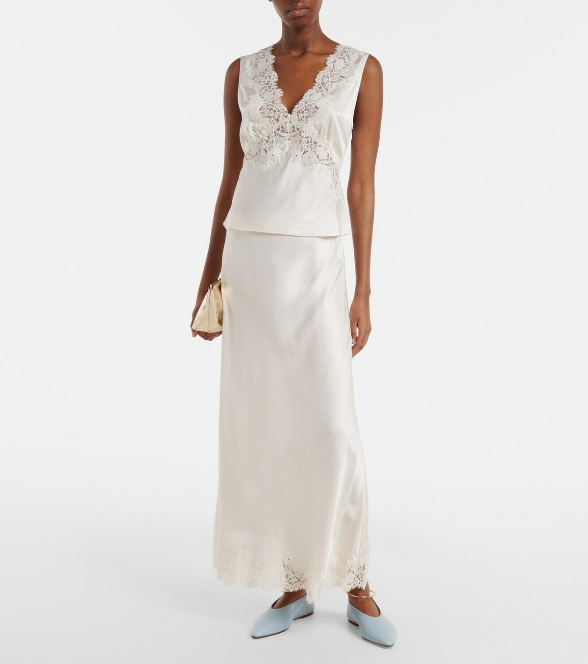 Rixo Matilde lace-trimmed satin slip skirt