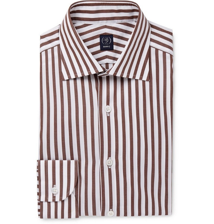 Photo: Beams F - Brown Striped Cotton-Poplin Shirt - Men - Brown