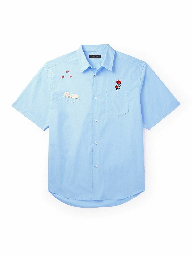 Photo: UNDERCOVER - Distressed Embroidered Cotton-Poplin Shirt - Blue
