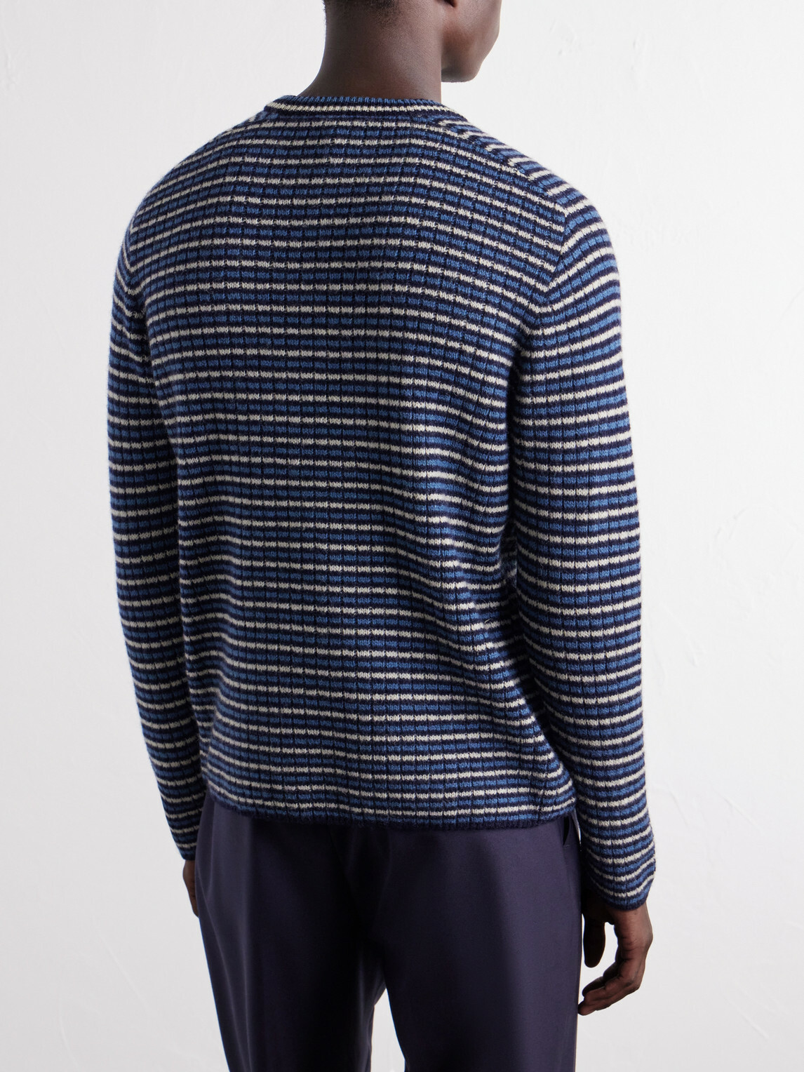 Auralee - Striped Ribbed Wool and Cashmere-Blend Sweater - Blue