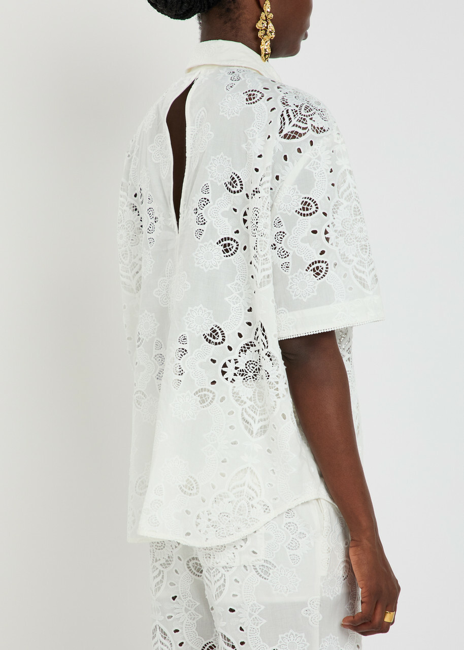 Borgo DE Nor Akari Lace and Embroidered Shirt White