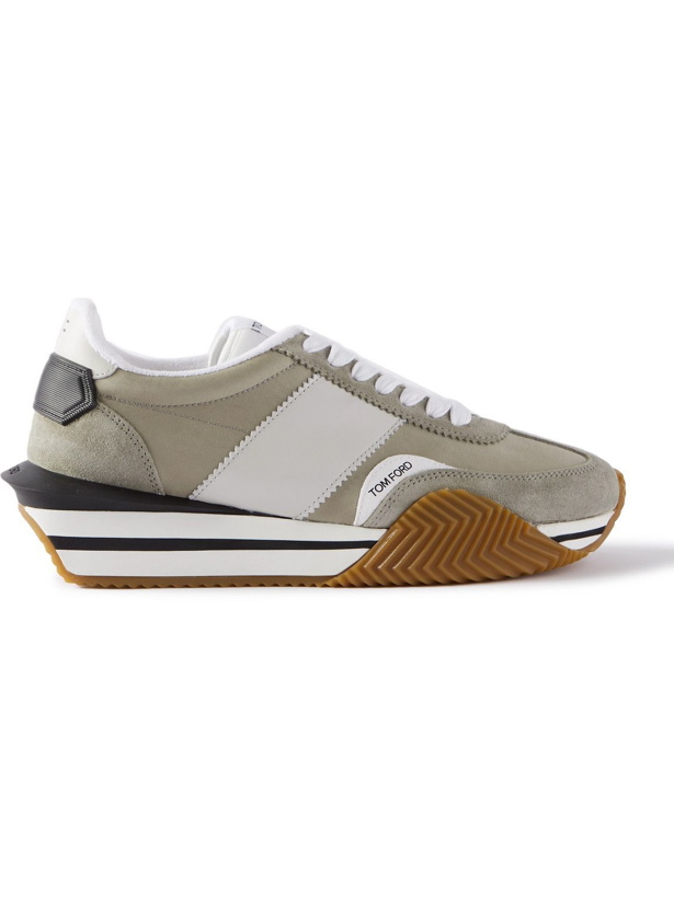Photo: TOM FORD - James Rubber-Trimmed Leather, Suede and Nylon Sneakers - Gray