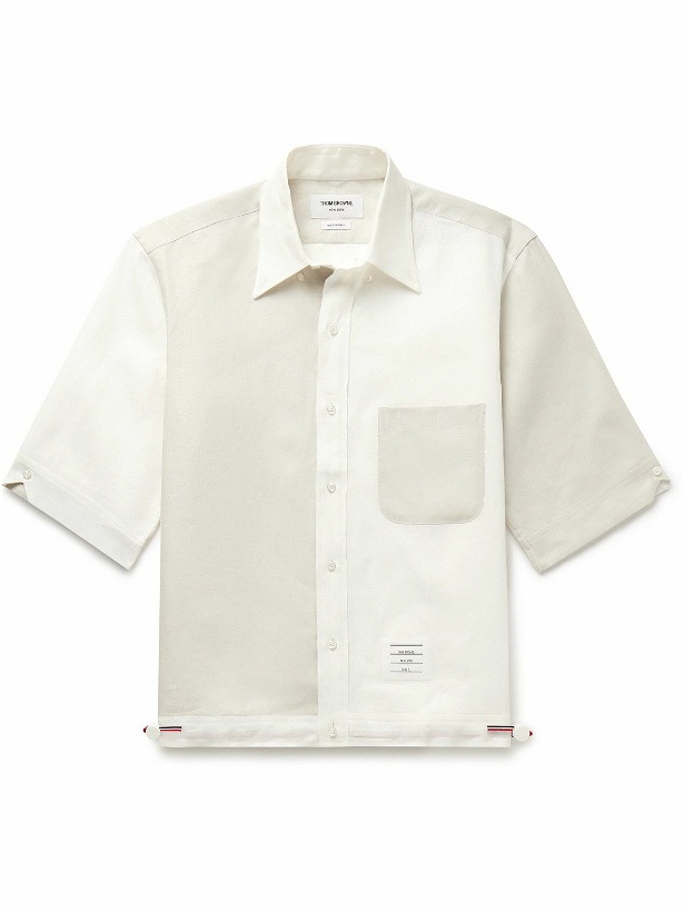 Photo: Thom Browne - Button-Down Collar Colour-Block Linen Shirt - White