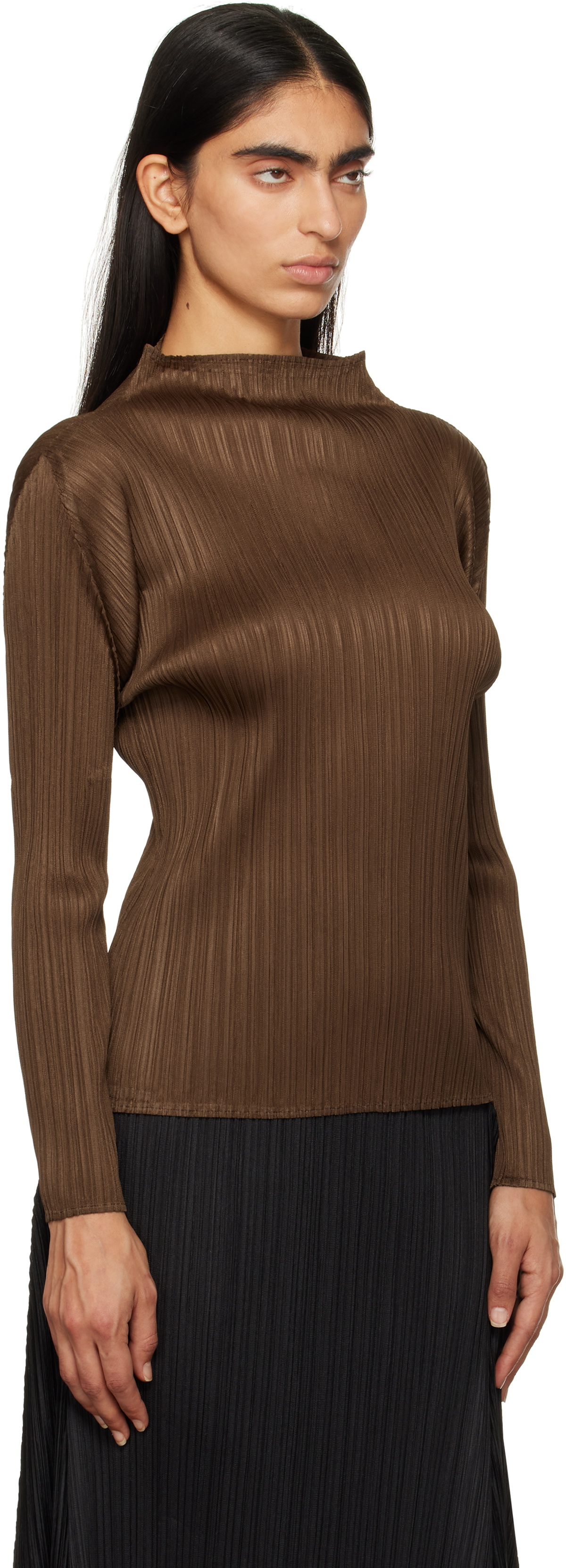 PLEATS PLEASE ISSEY MIYAKE Brown New Colorful Basics 4 Top Pleats