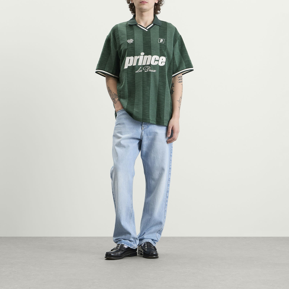 Les Deux Men's Prince Stripe Jacquard Polo in Pineneedle Green