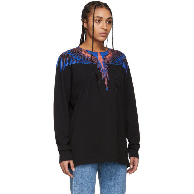 Marcelo Burlon County of Milan Black and Pink Wings Long Sleeve T-Shirt