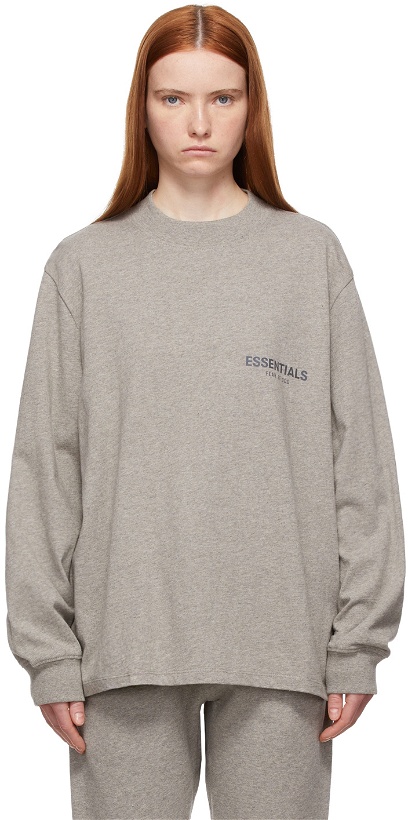 Photo: Fear of God ESSENTIALS Grey Logo Long Sleeve T-Shirt