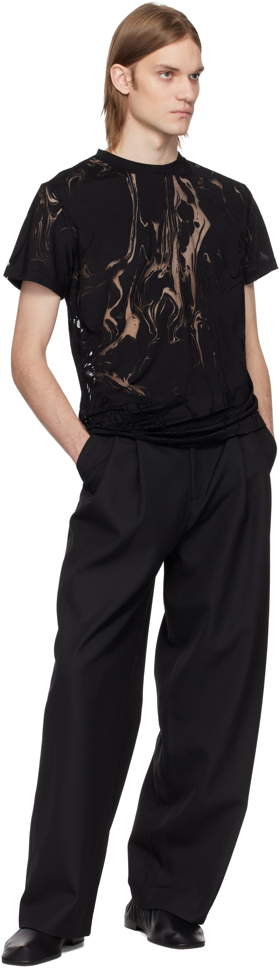 LGN Louis Gabriel Nouchi Black Marbled Jersey T-shirt