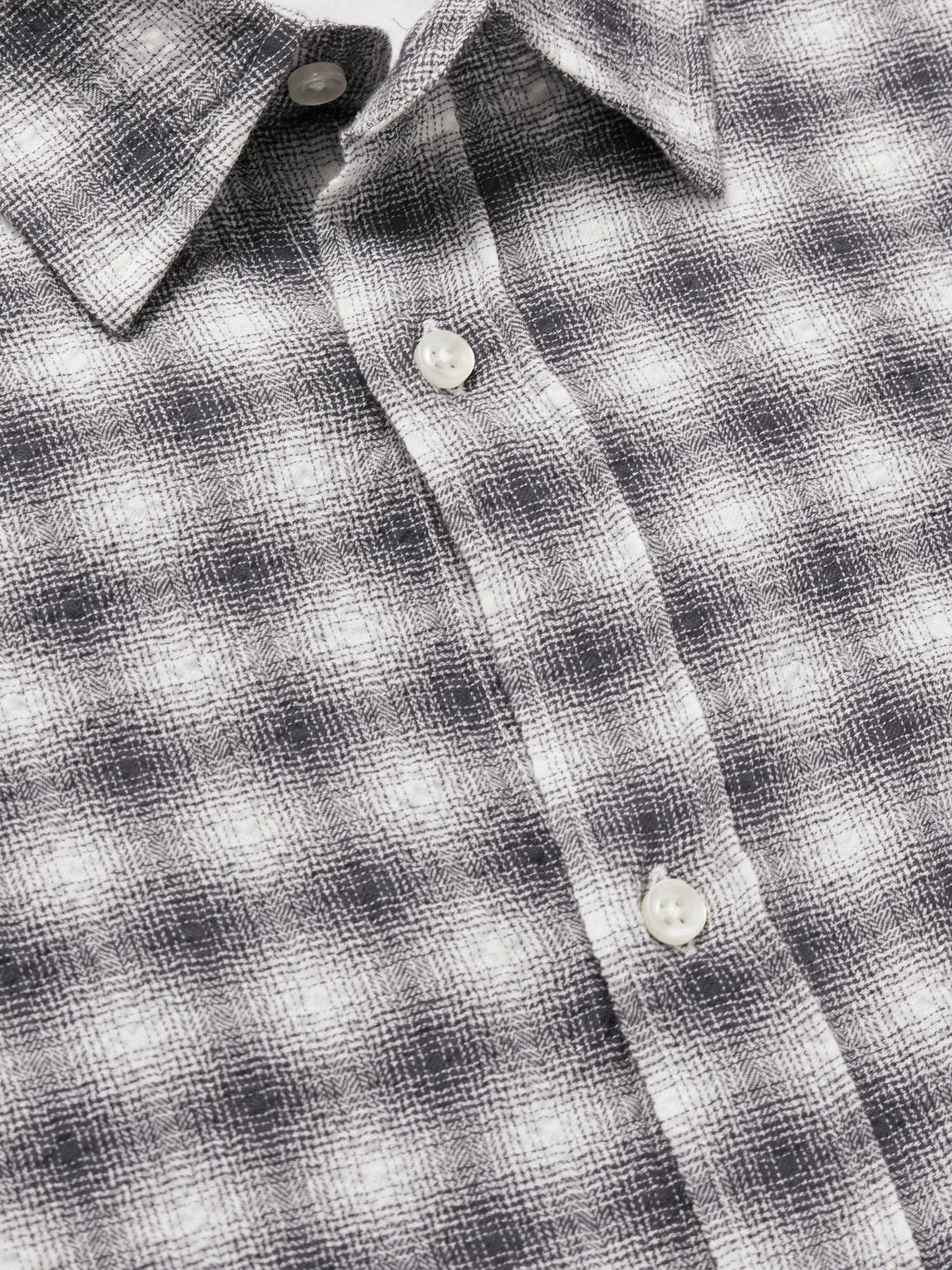 Officine Générale - Alex Checked Cotton-Blend Seersucker Shirt - Gray ...