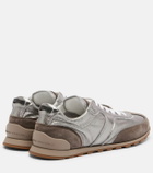 Brunello Cucinelli Monili suede-trimmed metallic leather sneakers
