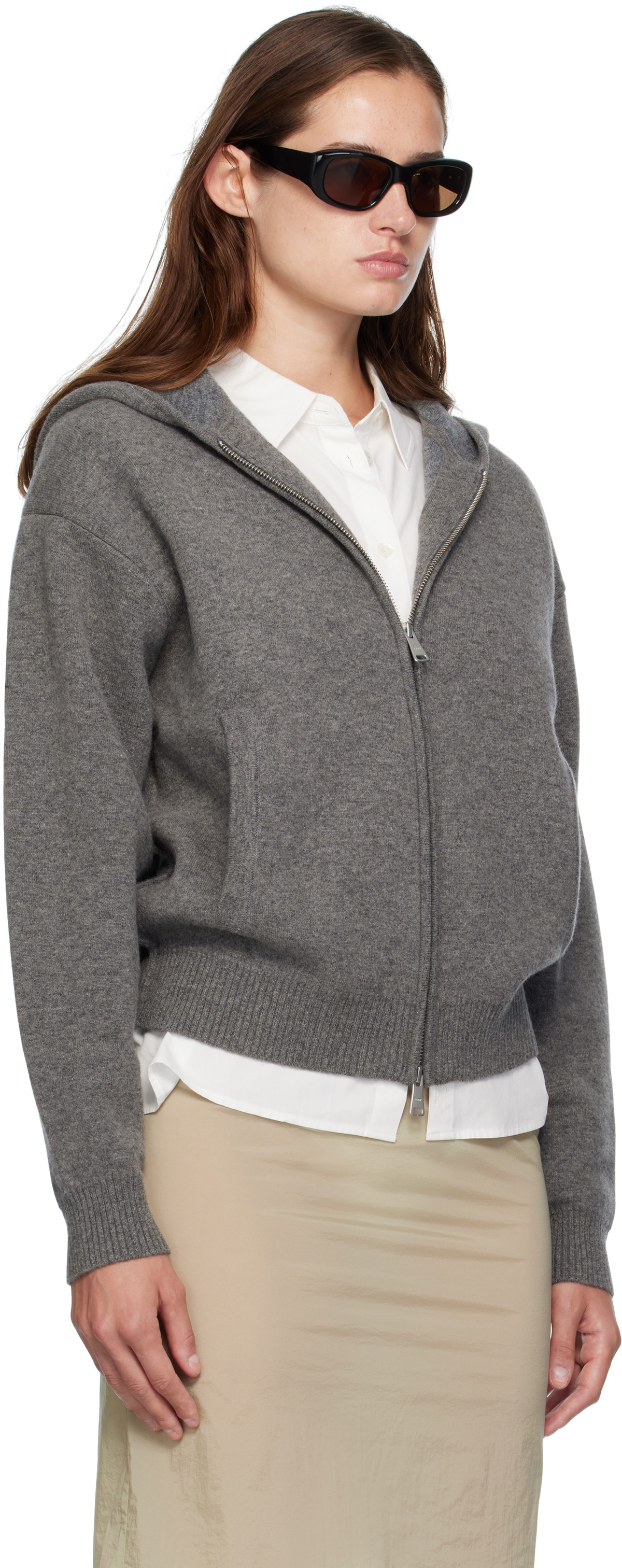COOR Gray Double Face Wool Zip Hoodie