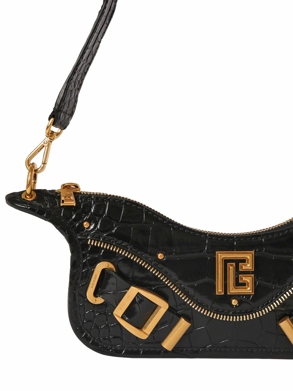 BALMAIN Blaze Croco Embossed Leather Zip Bag Balmain