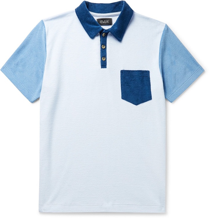 Photo: Howlin' - Mr Fantasy Colour-Blocked Cotton-Blend Terry Polo Shirt - Blue