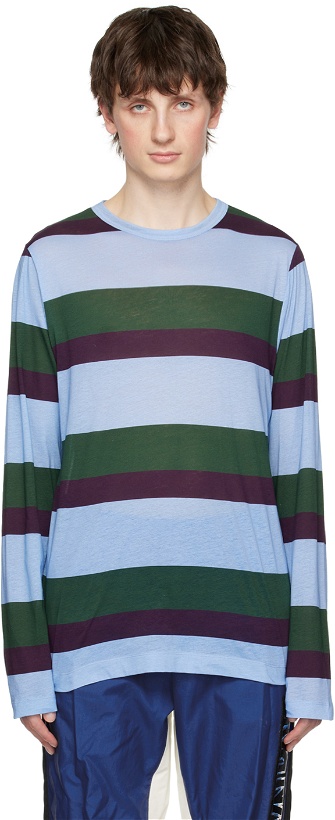 Photo: Dries Van Noten Blue & Green Striped Long Sleeve T-Shirt