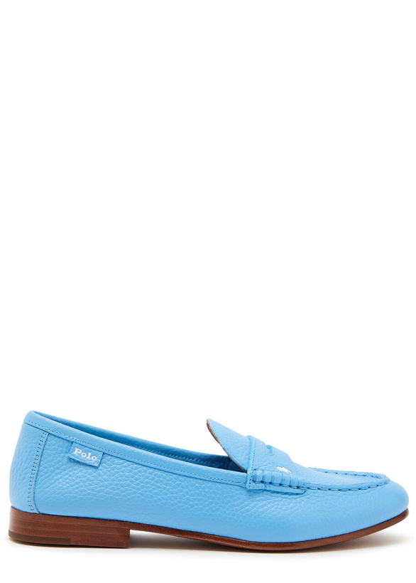 Photo: Polo Ralph Lauren Logo Pebbled Leather Loafers Light Blue