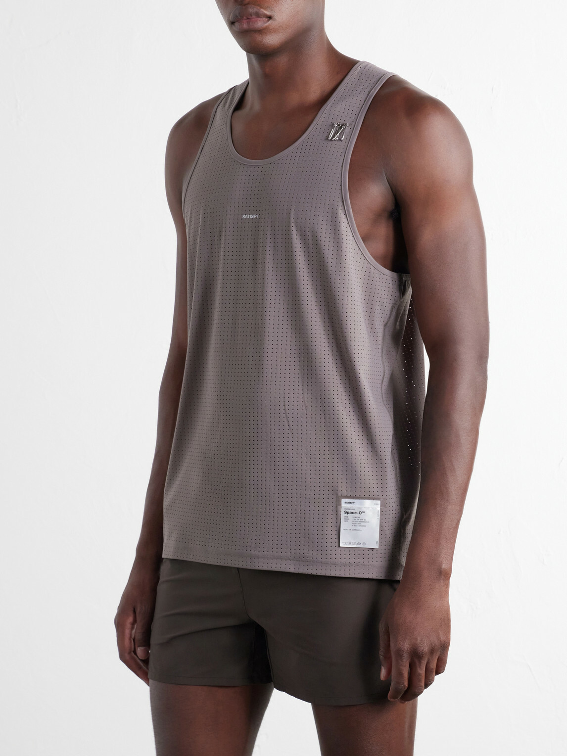 Satisfy - Embellished Logo-Appliquéd Space-O™ Mesh Tank Top - Brown