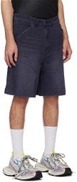 We11done Navy Faded Cargo Shorts