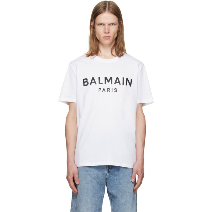 Photo: BALMAIN White 'Balmain Paris' Print T-shirt