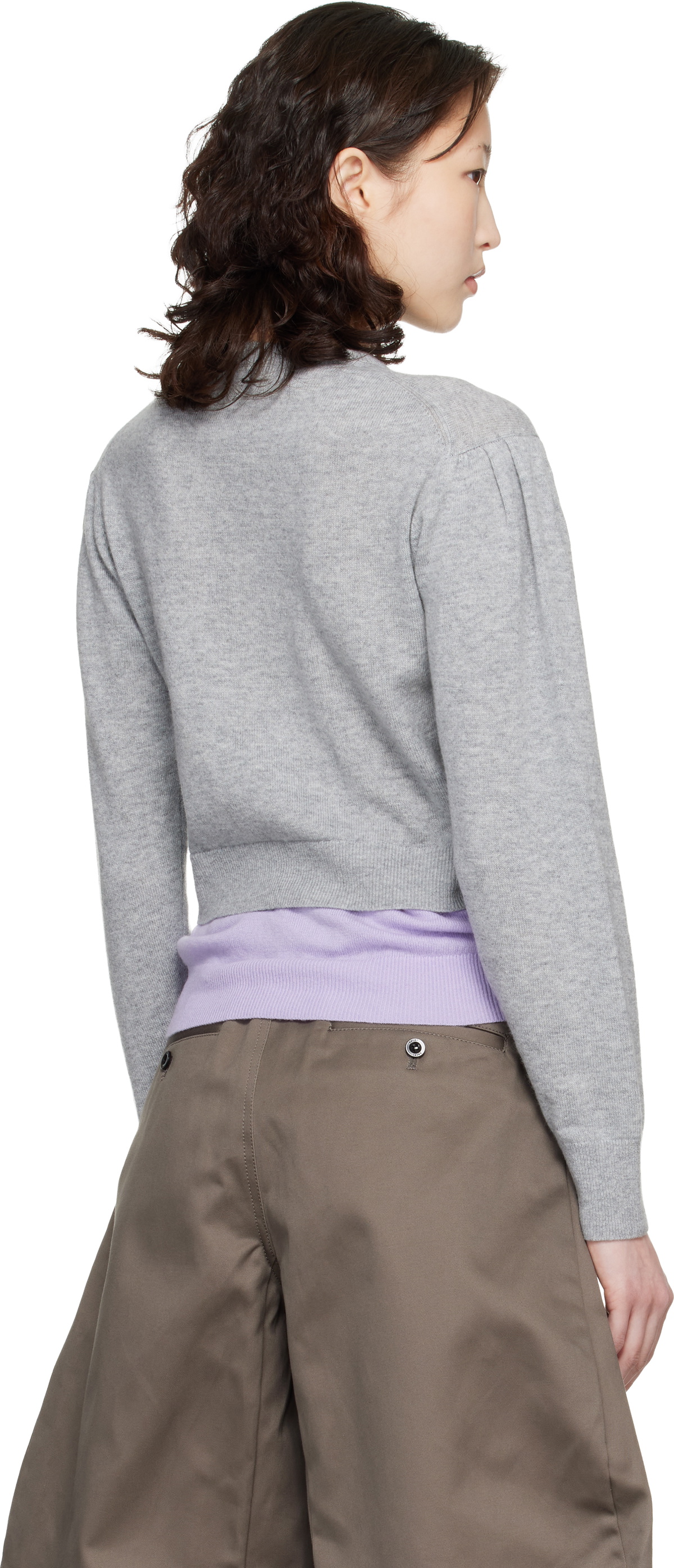 Meryll Rogge Gray & Purple Crew Neck Double Cardigan
