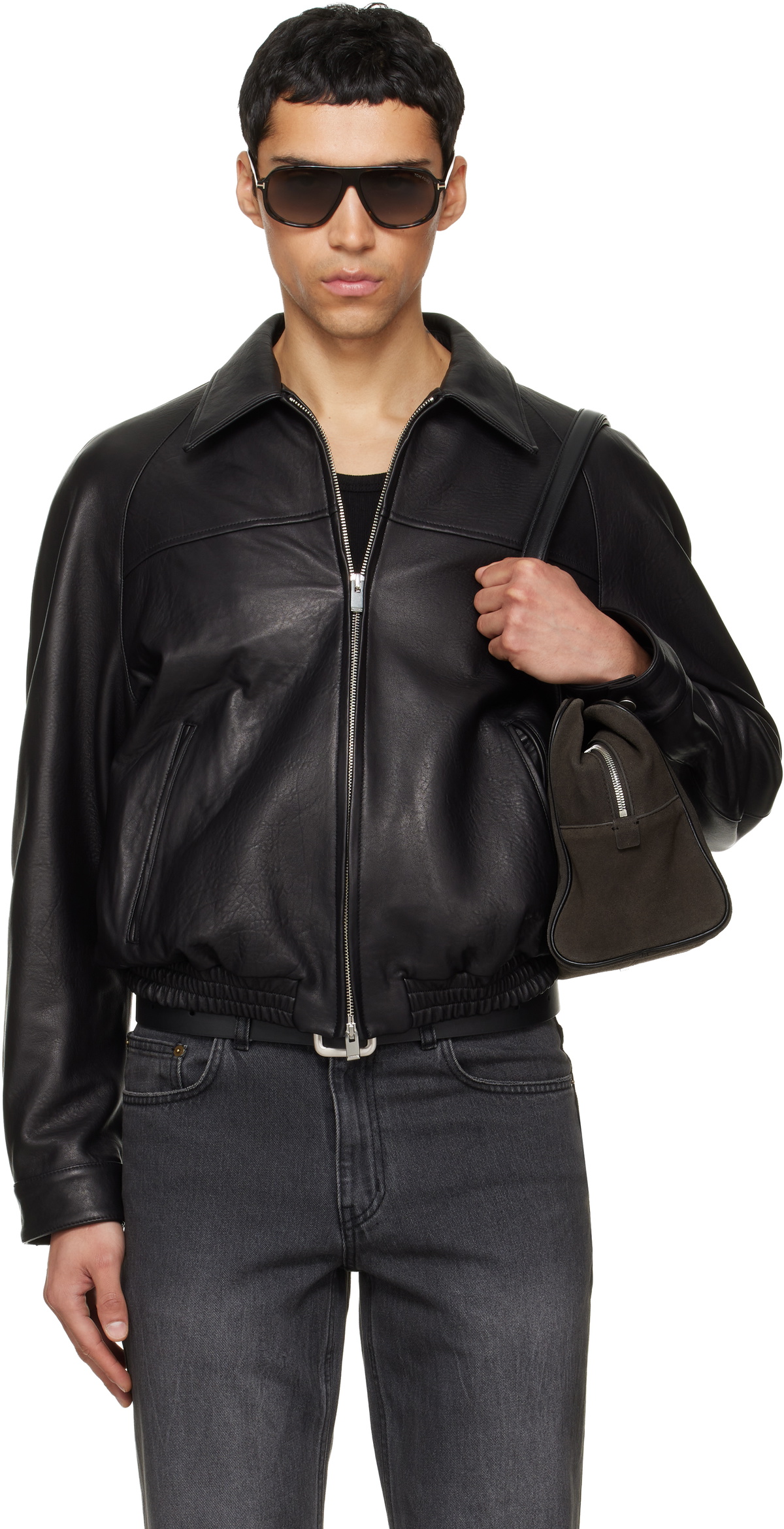 TONYWACK Black Vintage Lamb Leather Bomber Jacket Tonywack