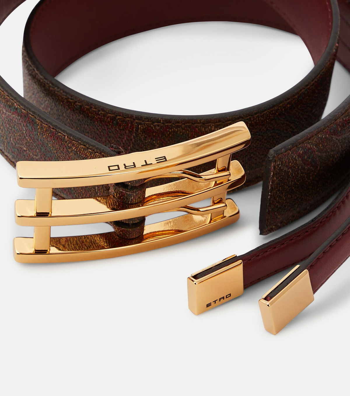 Etro Double Buckle slim paisley leather belt Etro display picture 3
