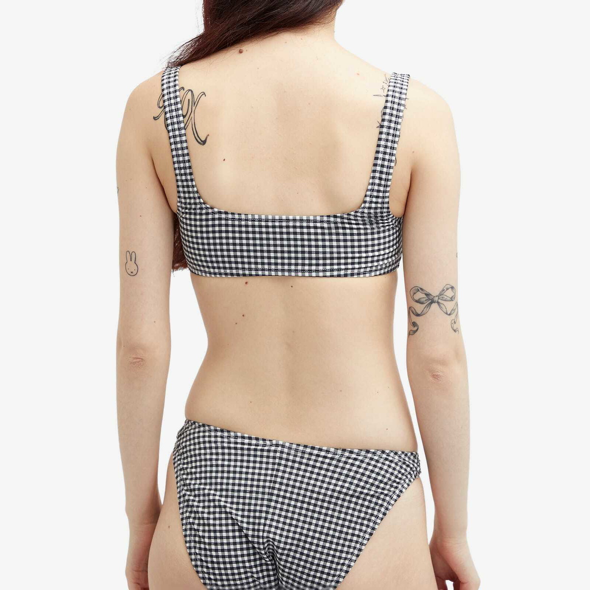 Good American Women's Gingham Square Neck Support Bra in Black Gingham