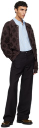 RECTO Brown Fringe Jacquard Knit Cardigan