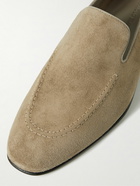 Manolo Blahnik - Truro Leather-Trimmed Suede Loafers - Neutrals