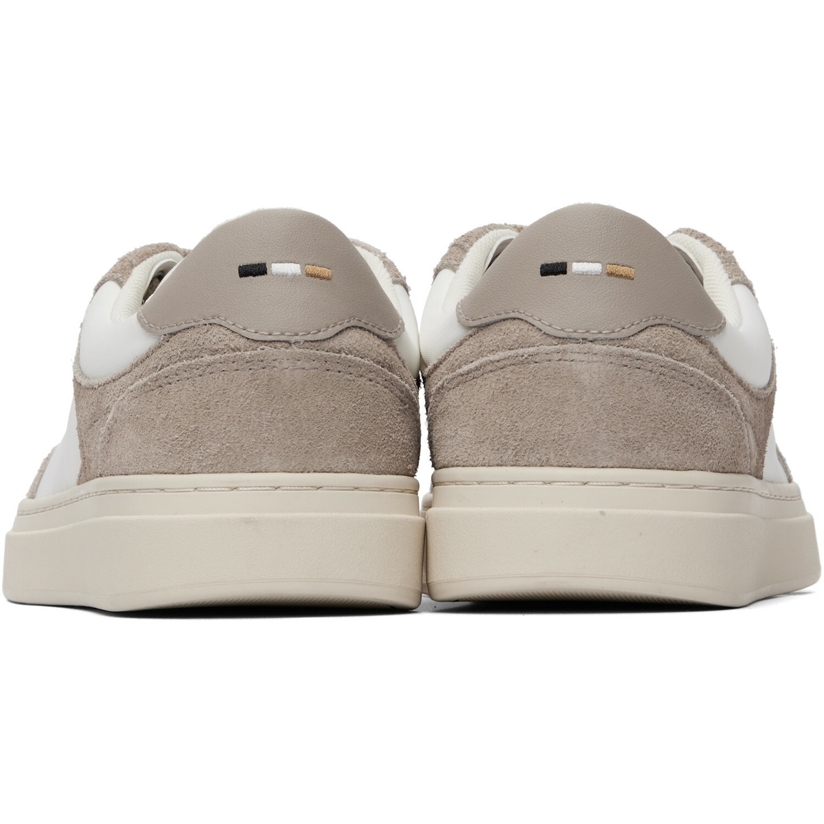 BOSS White & Taupe Suede Trims Lace-Up Sneakers