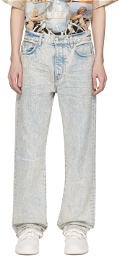 AMIRI Blue & Off-White Shotgun Jeans