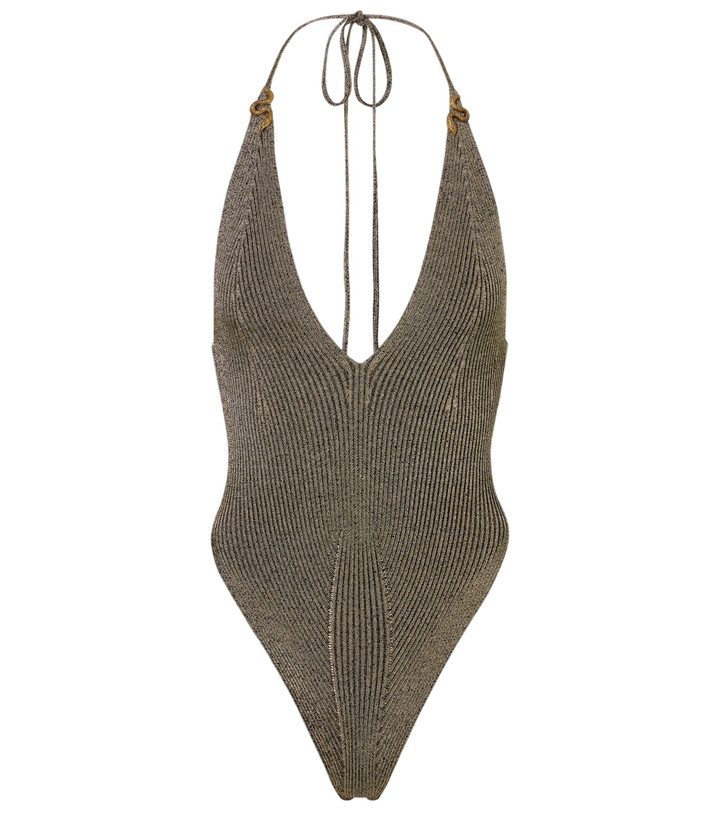 Photo: Roberto Cavalli Embellished halterneck lamé bodysuit