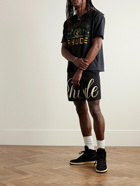 Rhude - Straight-Leg Logo-Jacquard Cotton and Cashmere-Blend Drawstring Shorts - Black