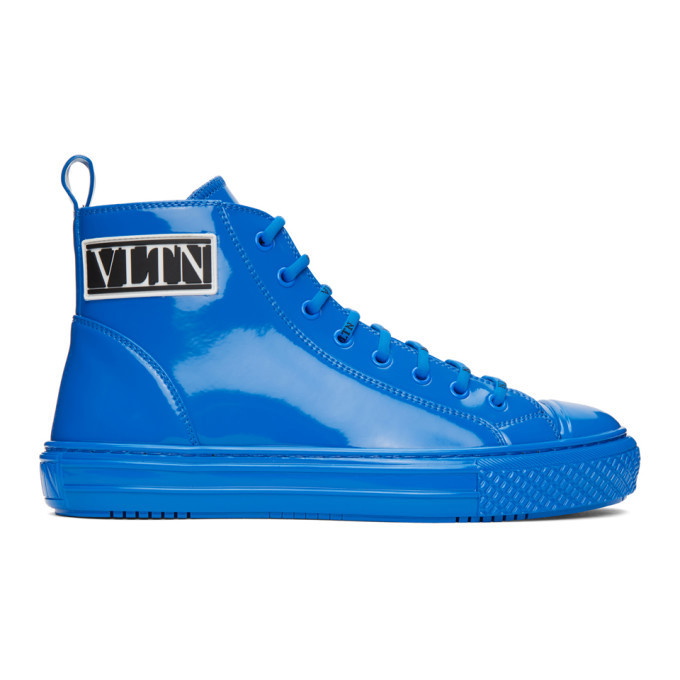 Photo: Valentino Blue Valentino Garavani Patent VLTN High-Top Sneakers