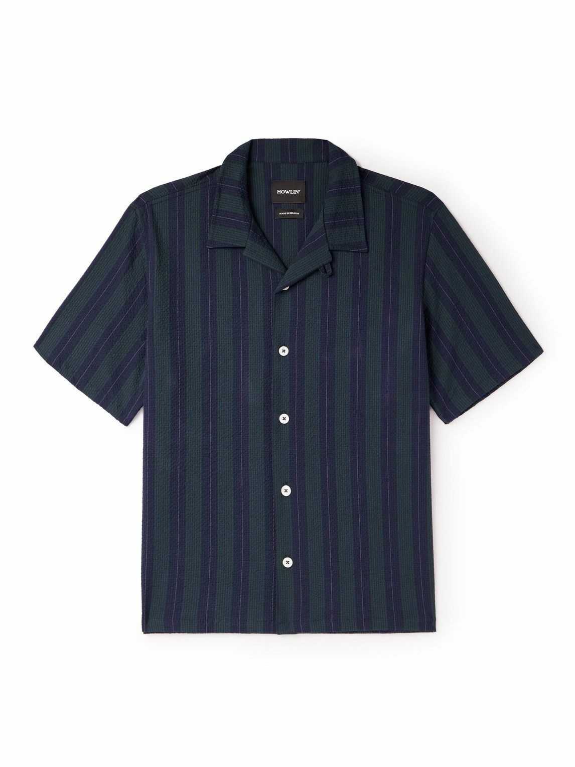 Howlin' - Convertible-Collar Striped Cotton-Blend Seersucker Shirt ...