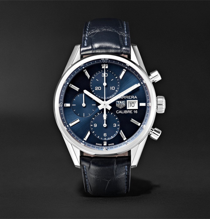 Photo: TAG Heuer - Carrera Automatic Chronograph 41mm Steel and Alligator Watch - Blue
