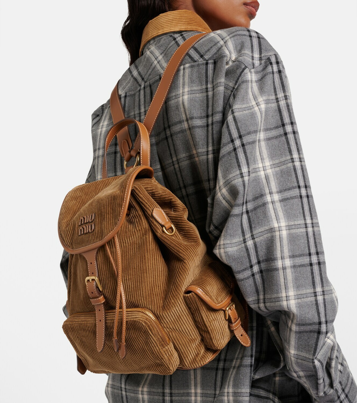 Miu Miu Leather-trimmed corduroy backpack