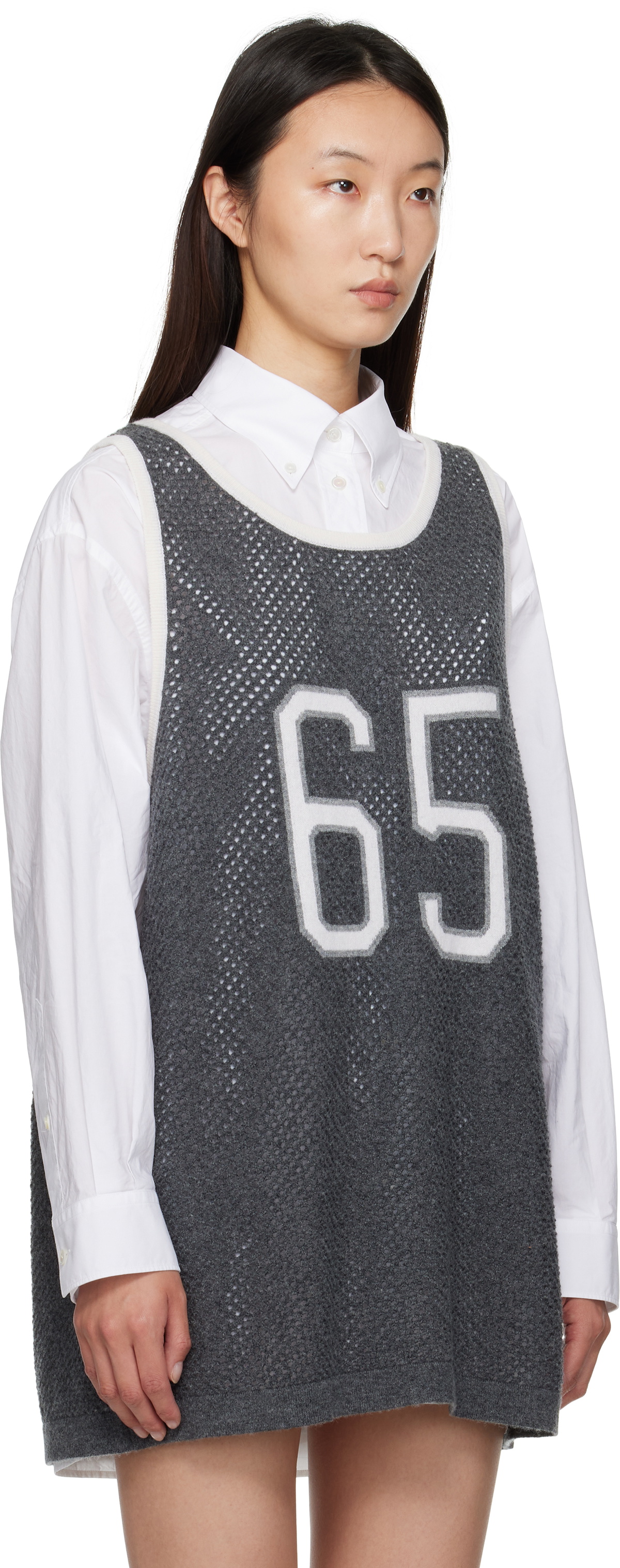 Thom Browne Gray Athletic Mesh Basketball Jersey Tank Top