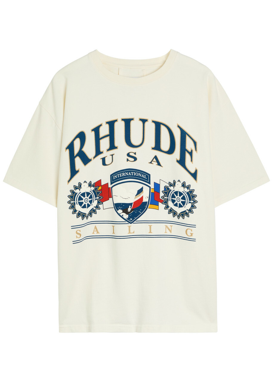 Rhude Usa Sailing Icon Printed Cotton T-shirt White