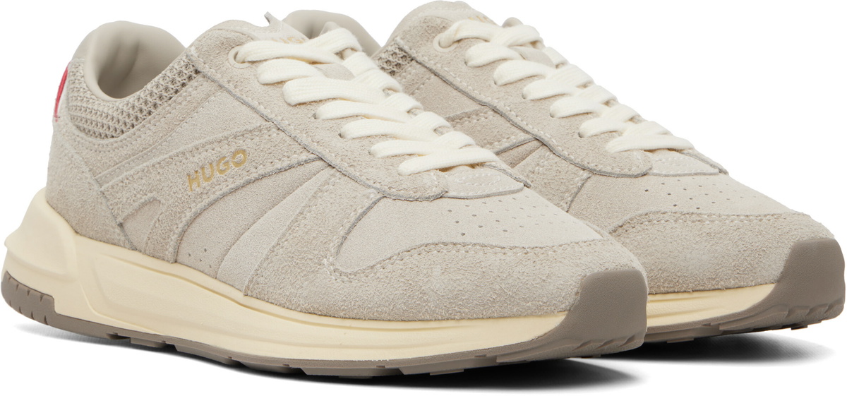 Hugo Beige Logo Detail Textured-Suede Sneakers