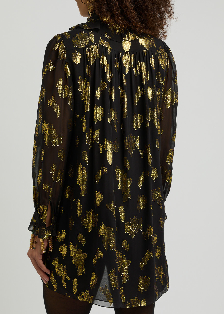 Chloe Metallic Floral-jacquard Silk-blend Mini Dress Black
